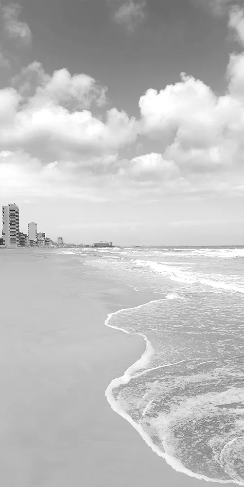 Black and white image of La Manga beach in Spain